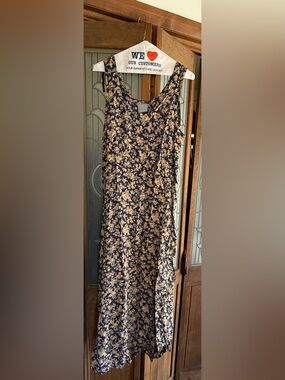 Vintage 90's Navy Blue Floral Rayon
Midi  Dress by Rabbit Rabbit Rabbit